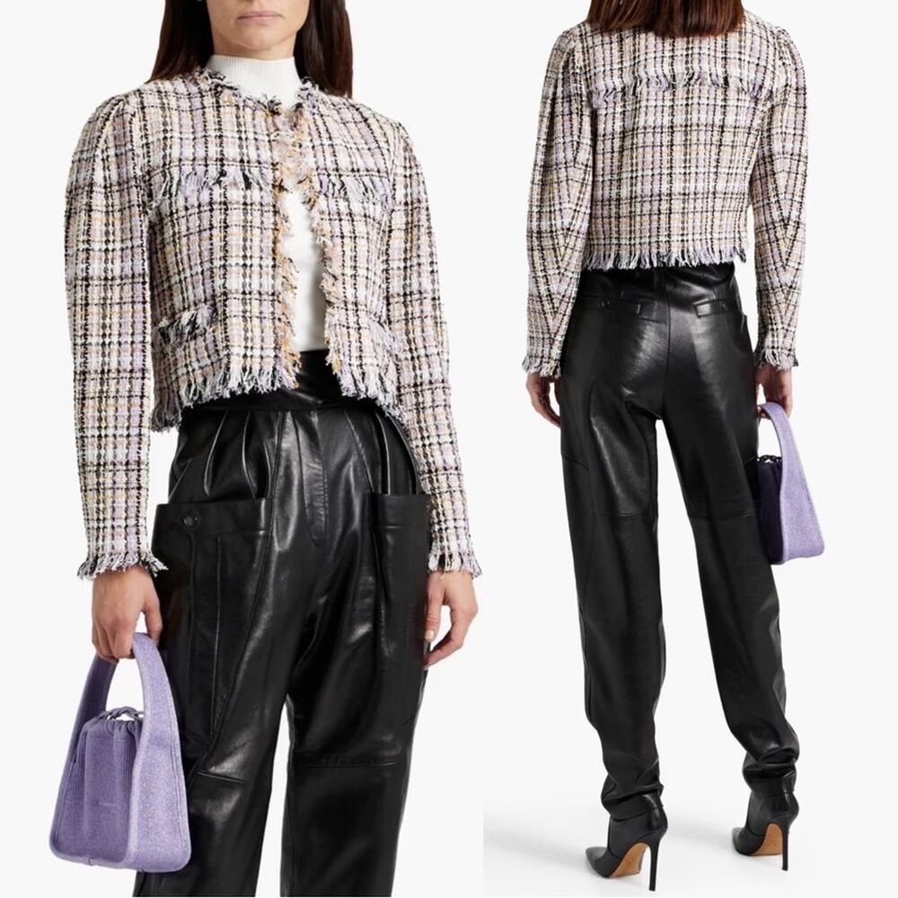 Isabel Marant Étoile Nameo Cropped Fringe Tweed Jacket Size 8 Lilac Yellow Multi